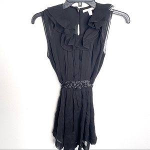 Rebecca Taylor Top Womens Size 0 Black Silk Short Flutter Sleeve Tie Waist Lined